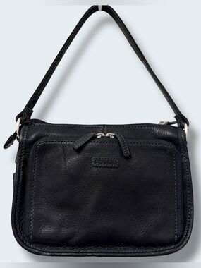 Fossil Black Leather Shoulder Bag Wallet Organizer Purse Zip Around